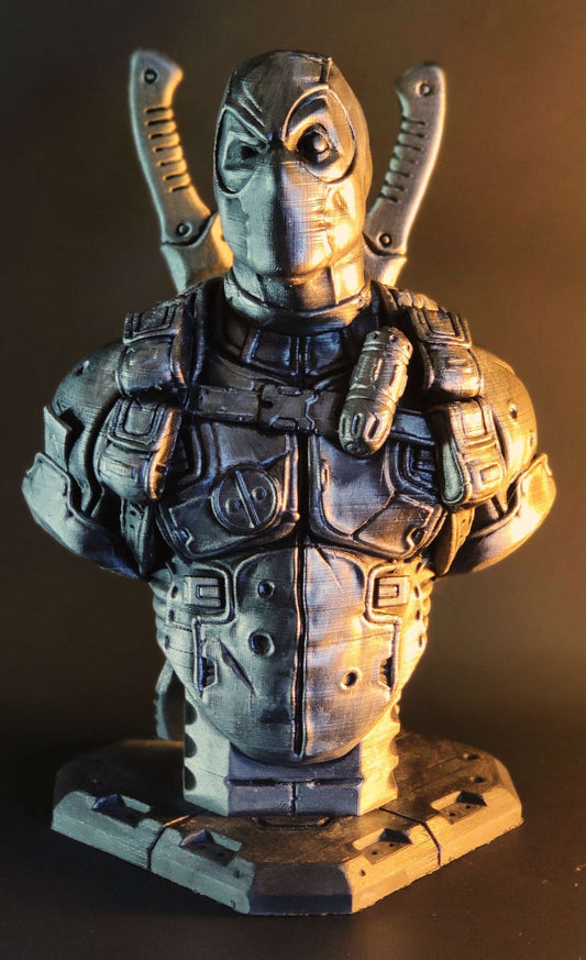 Deadpool Bust, Deadpool Statue, Fan Art Marvel Inspired, Deadpool Figure, Hand Painted, Metallic, Gold, Silver, Multiple Sizes, Comic Decor