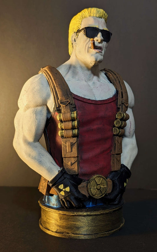 Duke Nukem Statue, Handpainted 10" Duke Nukem Fan Art Bust, Video Game Decor, Gamer Art, 3D Printed Duke Nuke Em Figure